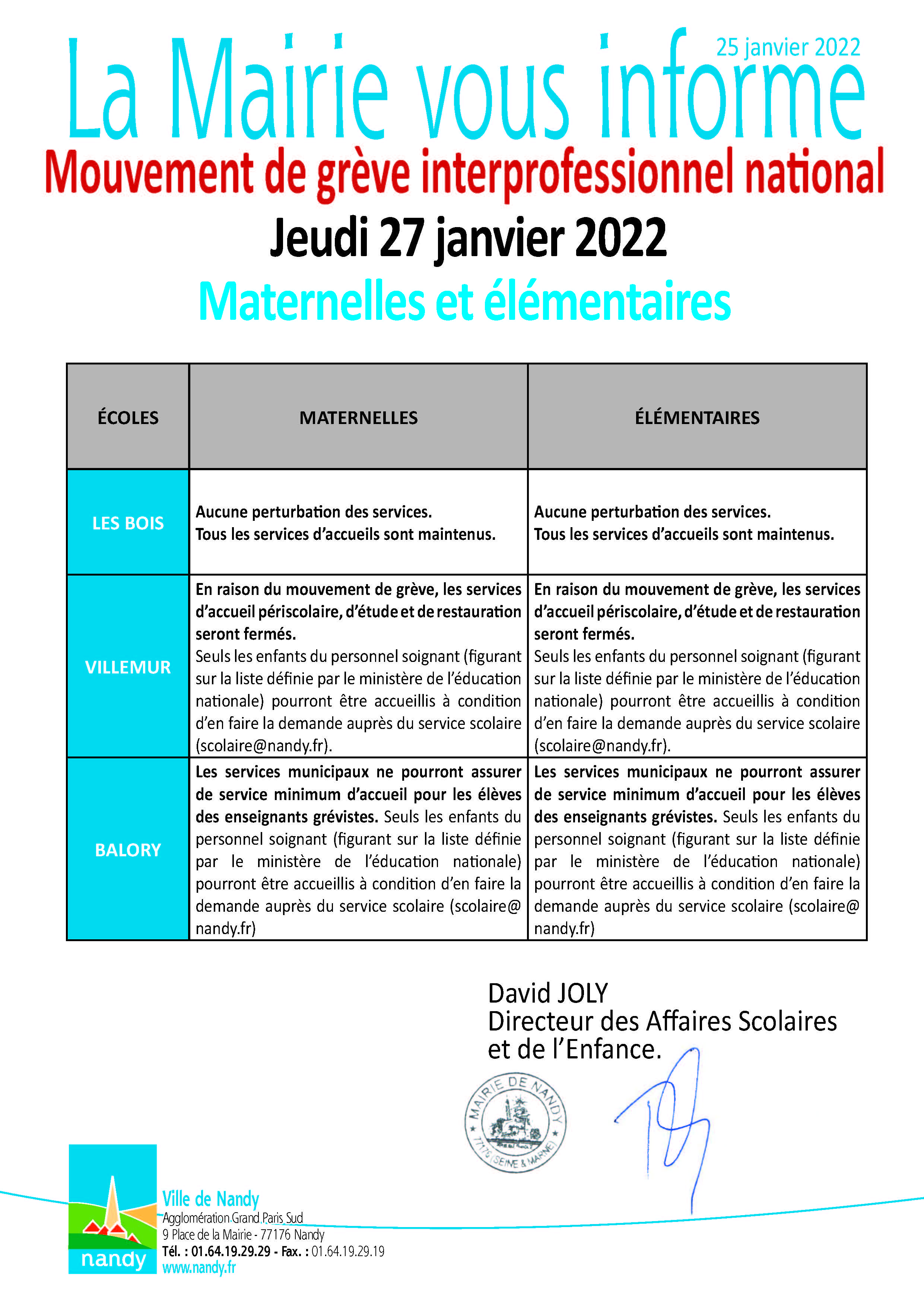 site La Mairie vous informe grève 27 janvier 2022